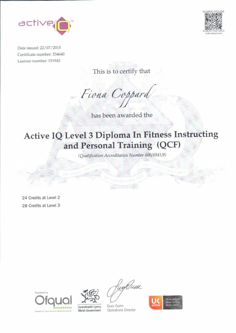 Active IQ Certificate- Fiona Coppard
