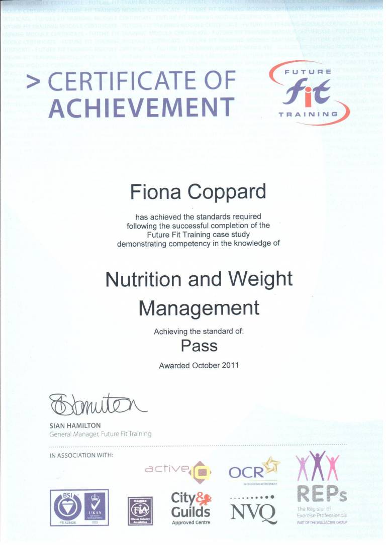 Certificate of Achievement- Fiona Coppard