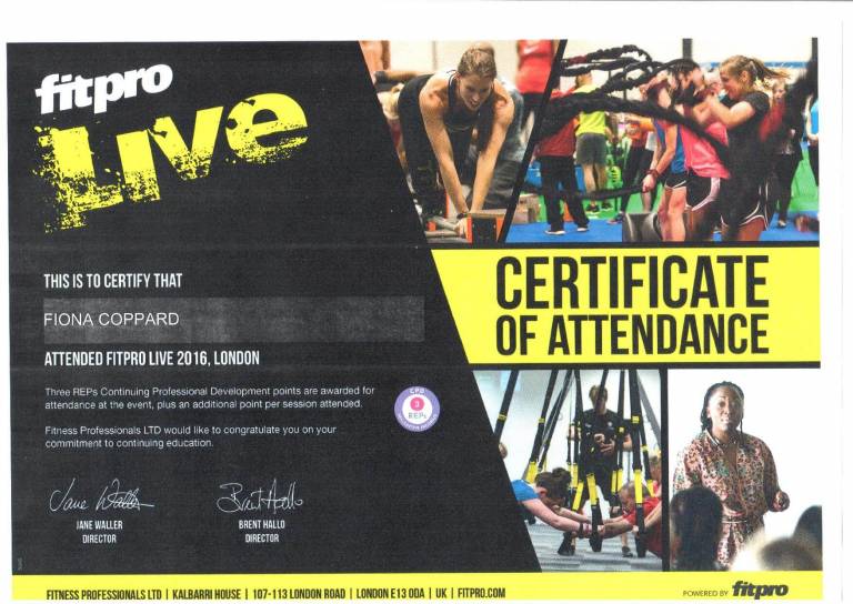 Fiona Coppard- Certificate of Attendance